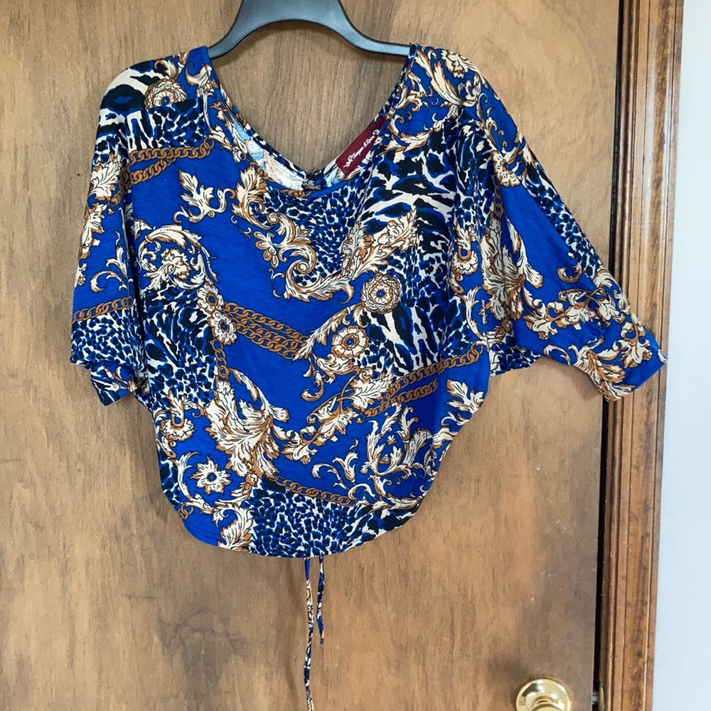 Floral print top boho w stretch adjustable length w/ cinch casual M jrs - Picture 13 of 17